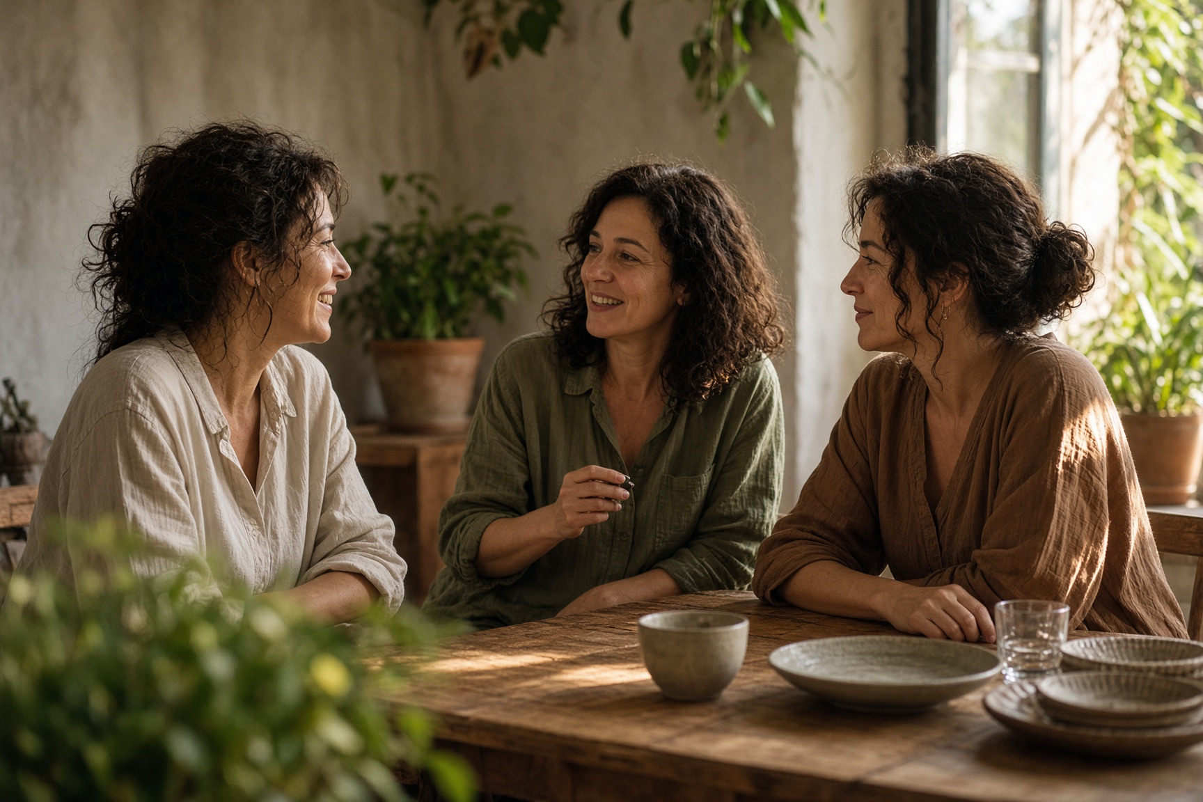Mujeres compartiendo una experiencia MOI AUSSI alrededor de una mesa